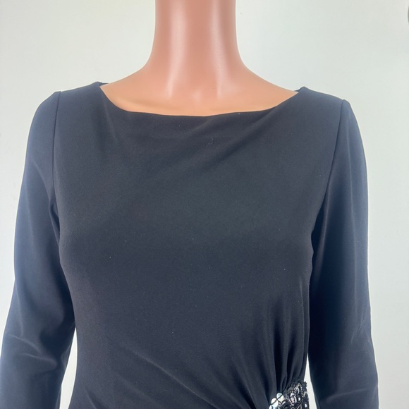 Women's Nine West Knee Length 3/4 Sleeve Ruched Accent Dress Size 4 Black - Picture 9 of 14